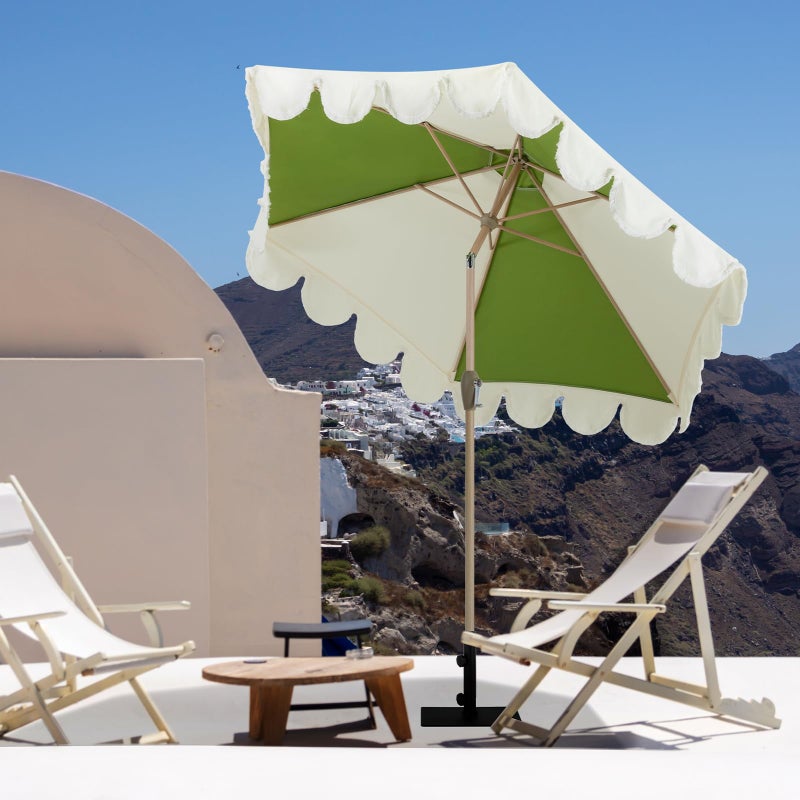 Tempera 9ft Scalloped Patio Umbrellas with Fringe, Market Umbrellas with Water-Resistant and Fade Resistant Canopy, 1.5" Wood Pole & Button Tilt. - Image 2