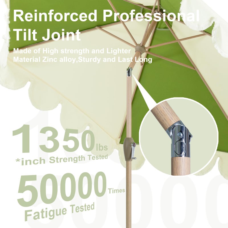 Tempera 9ft Scalloped Patio Umbrellas with Fringe, Market Umbrellas with Water-Resistant and Fade Resistant Canopy, 1.5" Wood Pole & Button Tilt. - Image 4