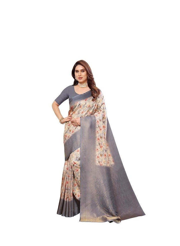 Accessorize Kingdom - Women's kanjivaram Banarasi Softy Soft Silk Saree With Unstitched Blouse Piece (Softy) - Image 1