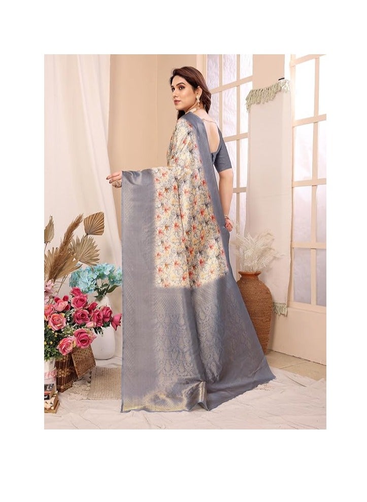 Accessorize Kingdom - Women's kanjivaram Banarasi Softy Soft Silk Saree With Unstitched Blouse Piece (Softy) - Image 1
