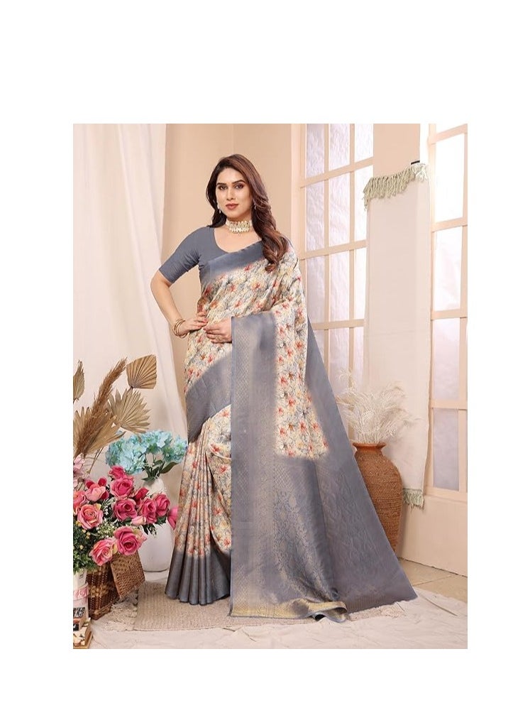 Accessorize Kingdom - Women's kanjivaram Banarasi Softy Soft Silk Saree With Unstitched Blouse Piece (Softy) - Image 1