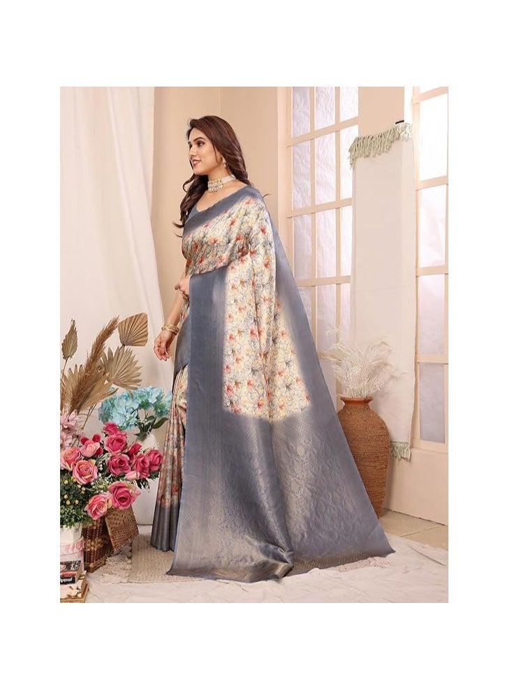 Accessorize Kingdom - Women's kanjivaram Banarasi Softy Soft Silk Saree With Unstitched Blouse Piece (Softy) - Image 1