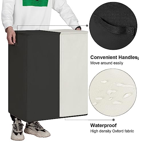 WOWLIVE Double Laundry Baseket with Lid and Removable Laundry Bags,154L Large Laundry Hamper 2 Section Collapsible Dirty Clothes Hamper for Laundry Room,College Dorm,Bathroom,Black and Beige - Image 4