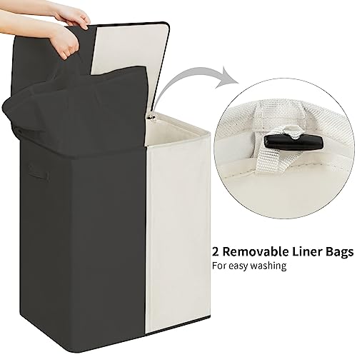 WOWLIVE Double Laundry Baseket with Lid and Removable Laundry Bags,154L Large Laundry Hamper 2 Section Collapsible Dirty Clothes Hamper for Laundry Room,College Dorm,Bathroom,Black and Beige - Image 2