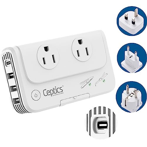 Ceptics European Travel Voltage Converter, 200W Adapter for Curling Iron, Straightener, Charger, Step Down World Power Plug - 4 USB PD 18W Fast Charging - SWadApt Compatible - Type C, E/F, G Included - Image 1