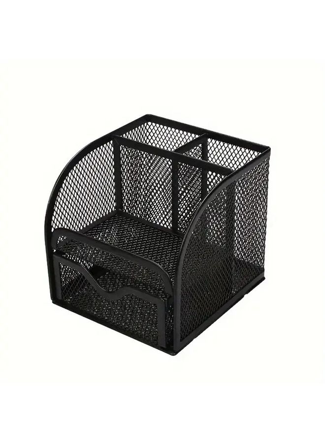 Black Metal Mesh Pen Holder With Stapler Tray And Note Pad - Image 5