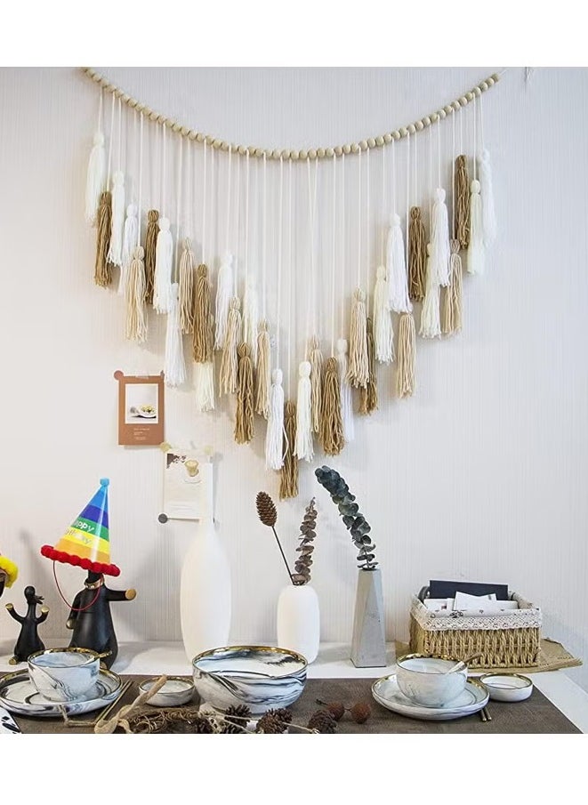 Alruht Large Wall Hanging Boho Wall Decor with Wood Beads Woven Tapestry Colorful Tassel Garland Bohemian Macrame Wall Art Decor for Living Room Bedroom Kitchen Party (Khaki, 109 X 99cm)  - Image 4