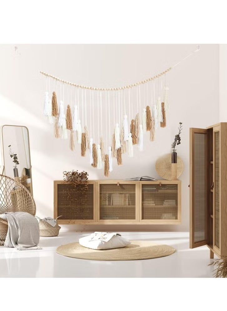 Alruht Large Wall Hanging Boho Wall Decor with Wood Beads Woven Tapestry Colorful Tassel Garland Bohemian Macrame Wall Art Decor for Living Room Bedroom Kitchen Party (Khaki, 109 X 99cm)  - Image 5