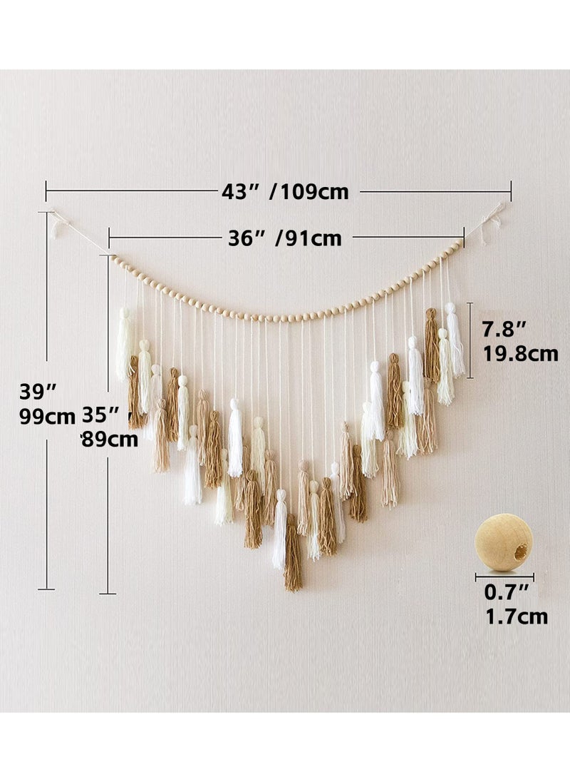 Alruht Large Wall Hanging Boho Wall Decor with Wood Beads Woven Tapestry Colorful Tassel Garland Bohemian Macrame Wall Art Decor for Living Room Bedroom Kitchen Party (Khaki, 109 X 99cm)  - Image 2