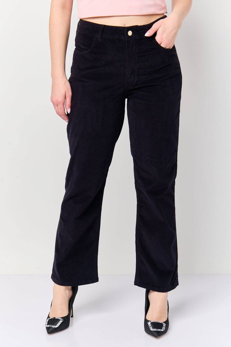 GANT Women Regular Fit Textured Corduroy Pants, Dark Evening - Image 1