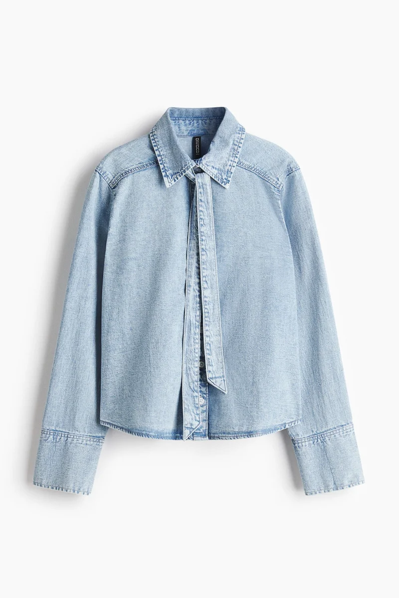 H&M Bow-detail denim blouse