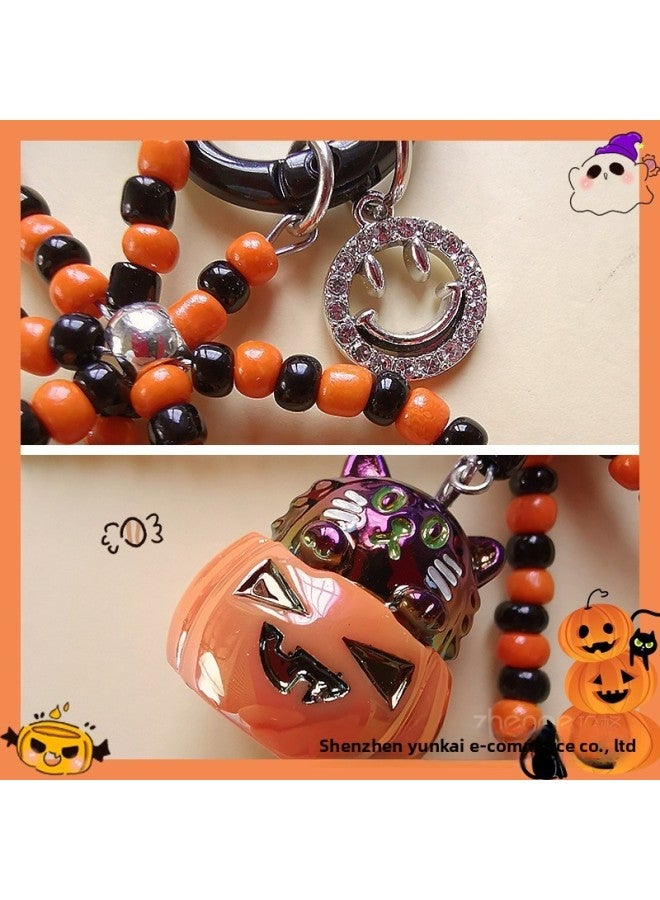 Loquat Pumpkin Head Pendant Bow Women's Bag Pendant Ins Mobile Phone Lanyard Keychain Camera Hanging Ornaments-Specifications Support Image Upload: Pumpkin Knotted Pendant + Black Card Strip  - Image 3