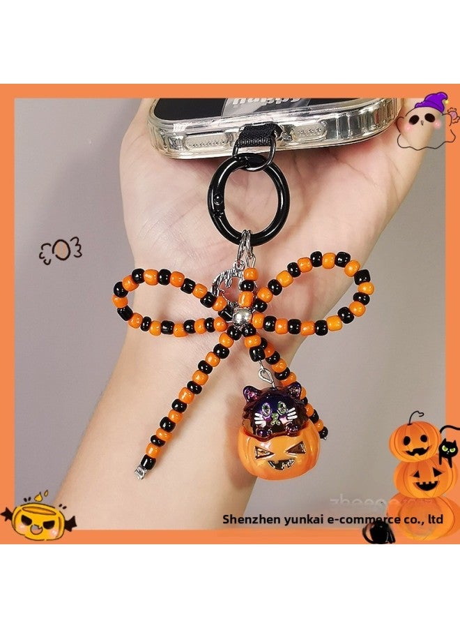 Loquat Pumpkin Head Pendant Bow Women's Bag Pendant Ins Mobile Phone Lanyard Keychain Camera Hanging Ornaments-Specifications Support Image Upload: Pumpkin Knotted Pendant + Black Card Strip  - Image 5
