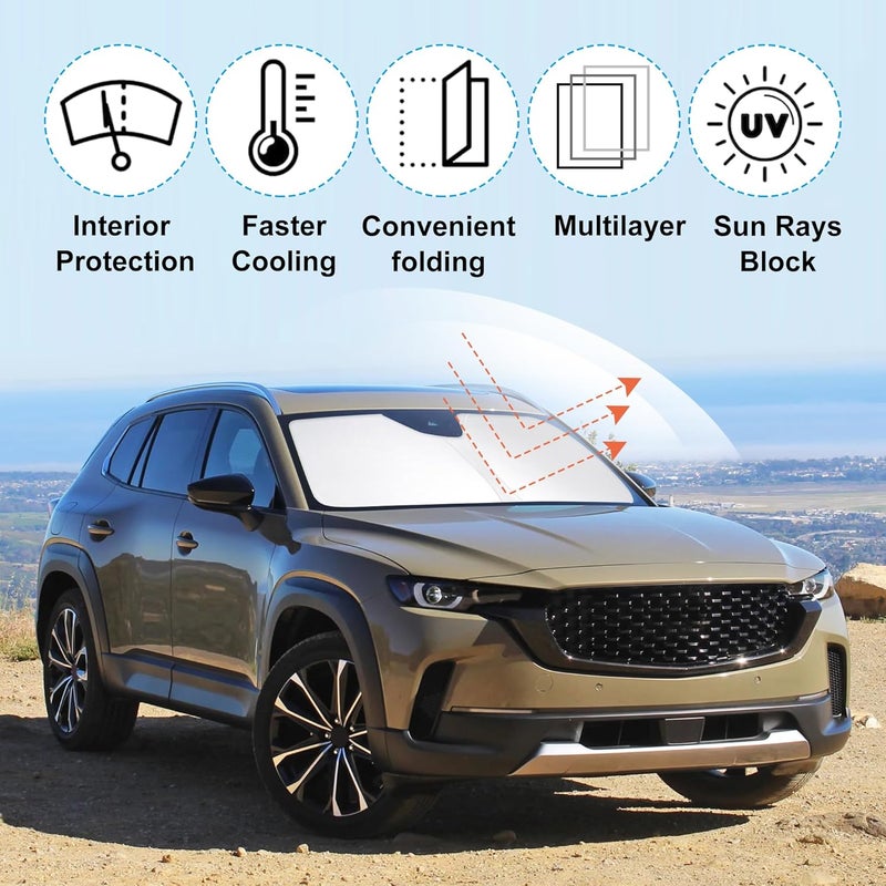 LHFLIVE Windshield Sun Shade Custom Fit for 2023 2024 2025 2026 Mazda CX-50 CX50 Accessories Foldable Sunshade Sun Blocker Protect Car from Sun Rays & Heat Damage Keep Car Cooler - Image 2