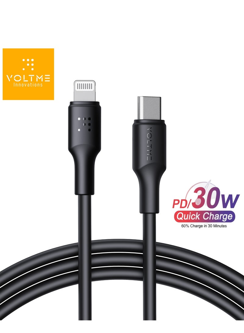 VOLTME iPhone Charger Cable (2m), Voltme USB-C to Lightning Cable for Fast Charging, 30W PD Power Delivery, High-Speed ​​Data Transfer, Durable and Tangle-Free, Compatible with iPhone 14/14 Pro/14 Plus/14 Pro Max, iPhone 13/13 Pro/13 Pro Max/13 Mini, iPhone 12/12 Pro/11/XS/XR/8/8 Plus, iPad Pro, iPad Air, AirPods - Black - Image 1