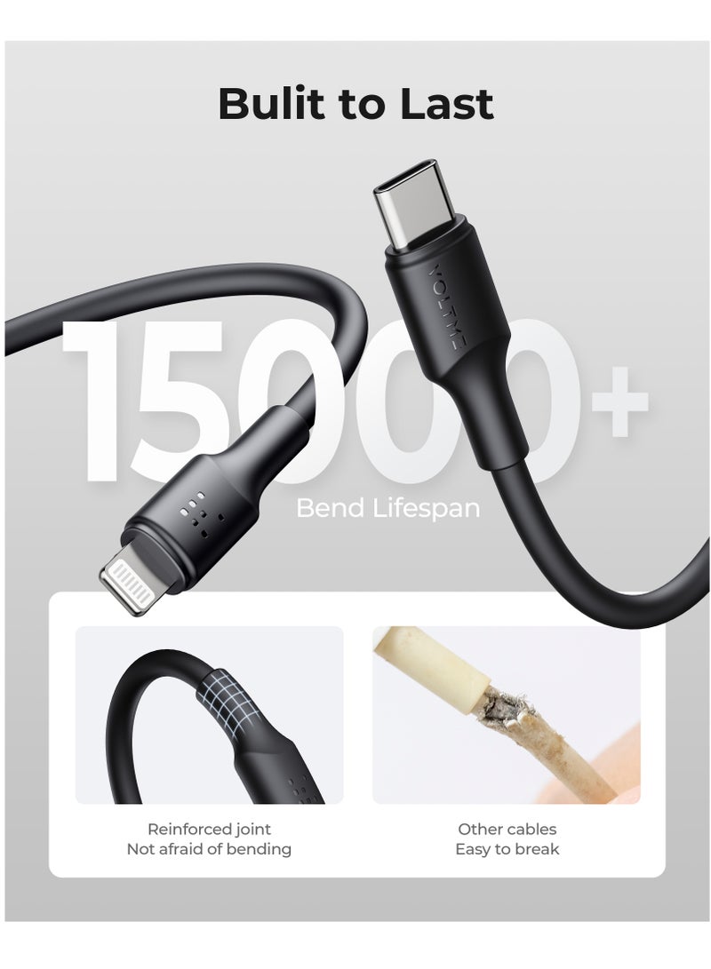 VOLTME iPhone Charger Cable (2m), Voltme USB-C to Lightning Cable for Fast Charging, 30W PD Power Delivery, High-Speed ​​Data Transfer, Durable and Tangle-Free, Compatible with iPhone 14/14 Pro/14 Plus/14 Pro Max, iPhone 13/13 Pro/13 Pro Max/13 Mini, iPhone 12/12 Pro/11/XS/XR/8/8 Plus, iPad Pro, iPad Air, AirPods - Black - Image 4