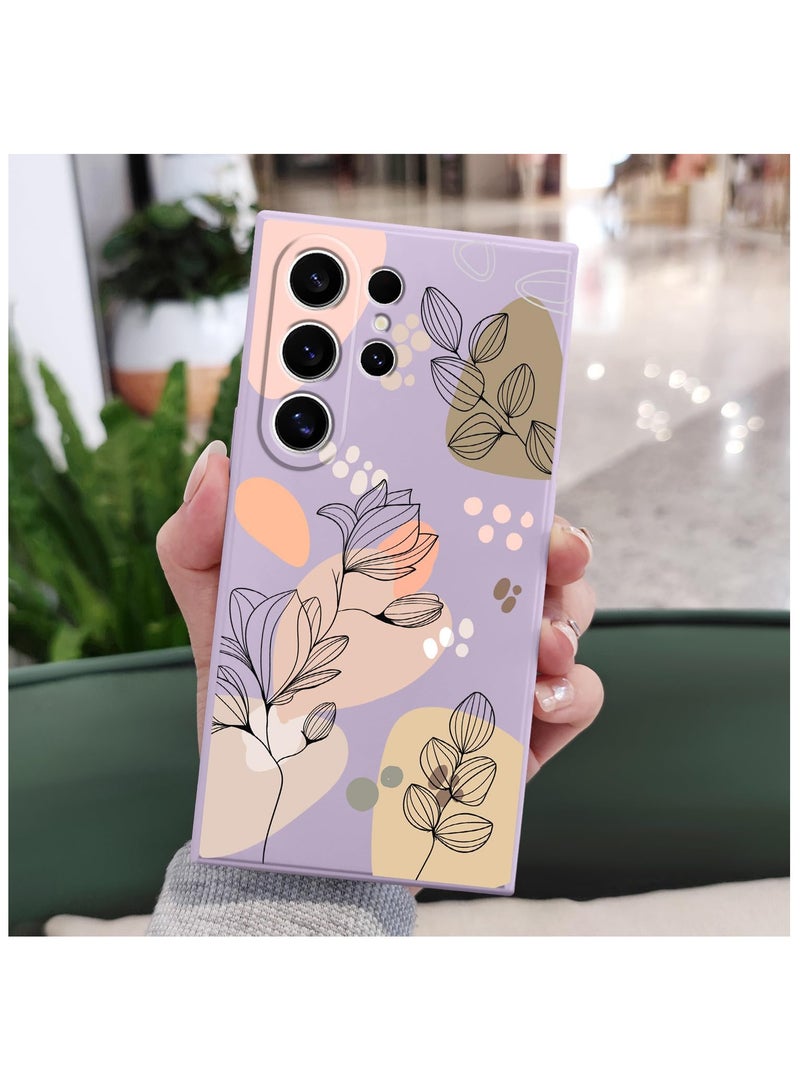 for Samsung Galaxy S24 Ultra Case, Creative Flower Pattern Design Phone Cover Drop Protection Soft Ultra Thin Scratch Resistant Microfiber Lining Inner for Galaxy S24 Ultra-Morandi Purple - Image 2