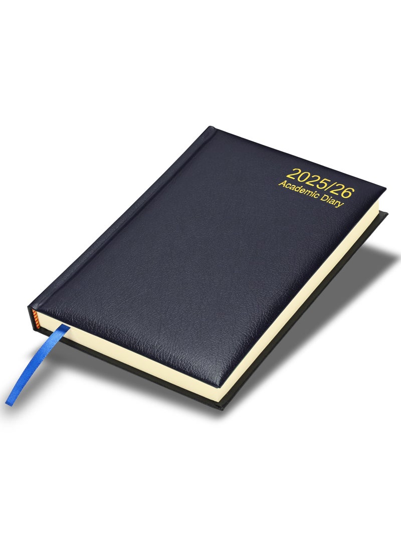 FIS 2025-2026 ACADEMIC DIARY, A5 Size(148x210mm) with German Bonded Leather Cover Materials, English, 70gsm Italian Ivory Paper, Blue Color, Pack in Gift Box-FSDI15EBL2526BL - Image 1