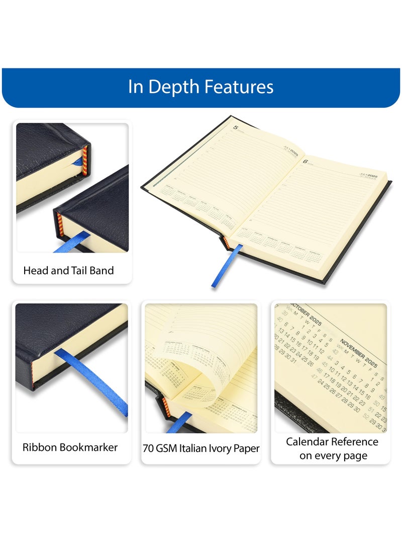 FIS 2025-2026 ACADEMIC DIARY, A5 Size(148x210mm) with German Bonded Leather Cover Materials, English, 70gsm Italian Ivory Paper, Blue Color, Pack in Gift Box-FSDI15EBL2526BL - Image 5