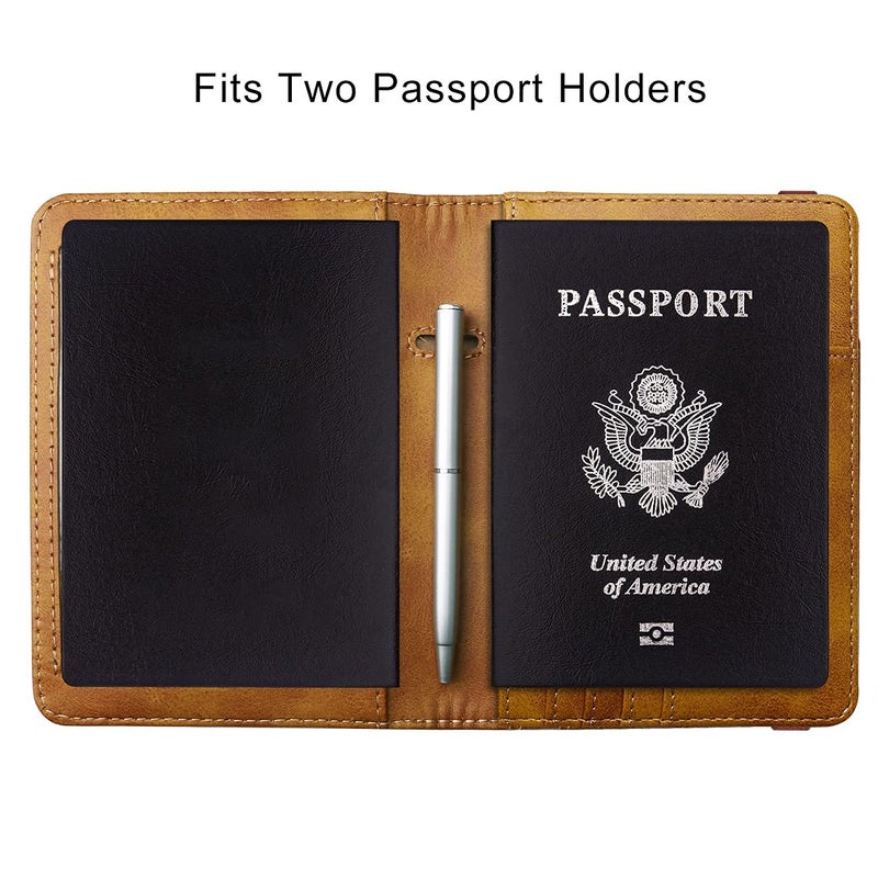 WALNEW Passport Holder for Travel, RFID Passport Cover Wallet for Women Men, PU Leather Passport Book Card Holder Case with Pen (Upgraded, Upgraded-Brown) - Image 4