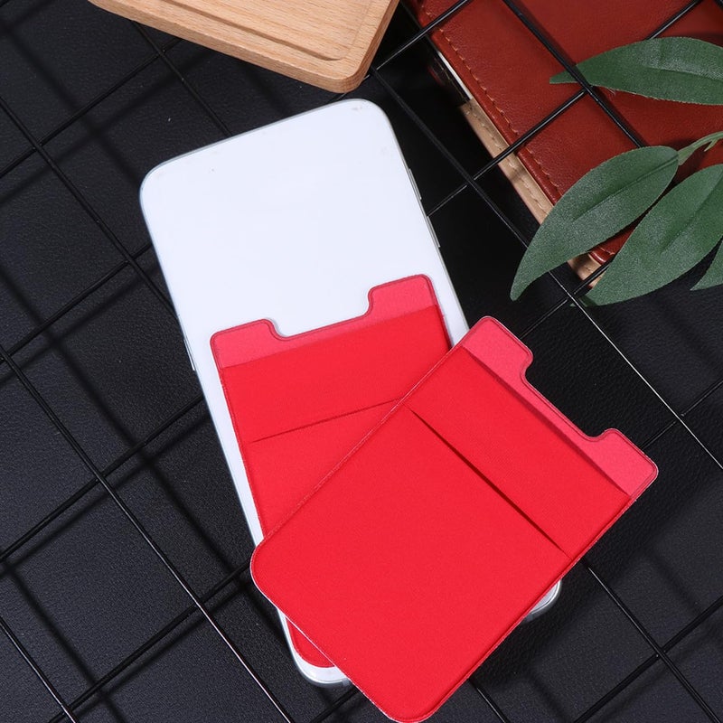 Double Layer Adhesive Phone Card Holder Pouch Stick On Wallet Back Pocket Red - Image 4