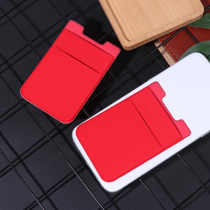 Double Layer Adhesive Phone Card Holder Pouch Stick On Wallet Back Pocket Red - Image 5