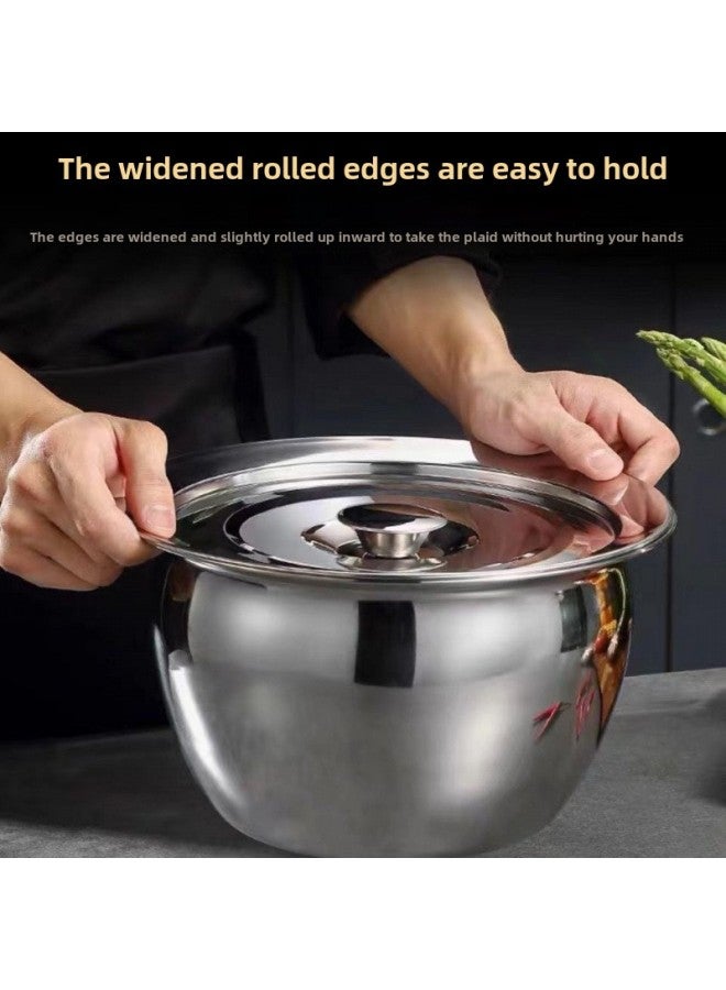 304 Extra Thick Stainless Steel Oil Basin Oil Drum Large Soup Basin Seasonings Basin Round Lard Basin Egg Beater Basin And Basin With Lid-Specifications:7 Inches 22cm Oil Drum [with Cap] Capacity 2500ml-Color:Default - Image 3