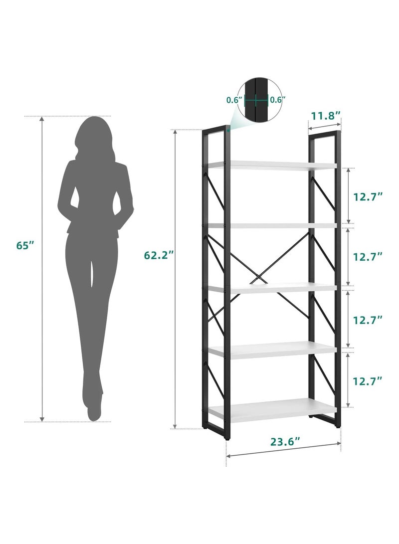5 Tier Bookshelf Tall Bookcase Shelf Storage Organizer Modern Book Shelf for Bedroom Living Room and Home Office