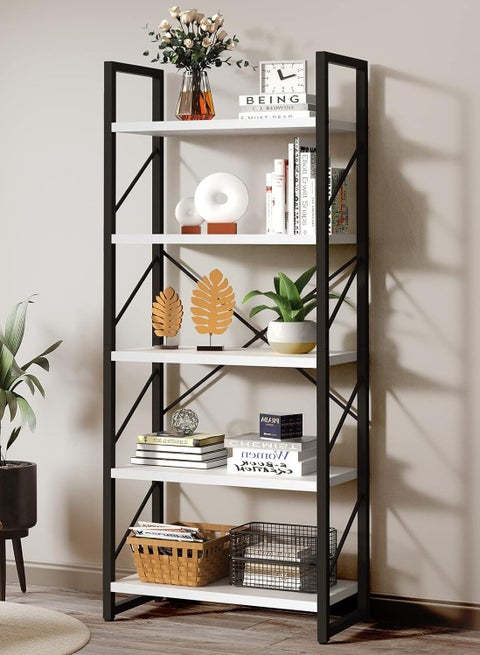 5 Tier Bookshelf Tall Bookcase Shelf Storage Organizer Modern Book Shelf for Bedroom Living Room and Home Office