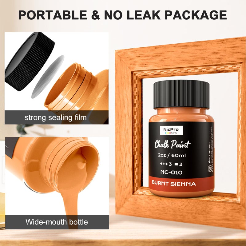 Nicpro 14 Colors Chalk Paint for Furniture, 2 fl oz (60ml) Ultra Matte Finish Acrylic Craft Paint, Non-Toxic Chalk Furniture Paints for Wood, Metal, Cabinets, Home Decor with Liquid Wax, Color Wheel - Image 3