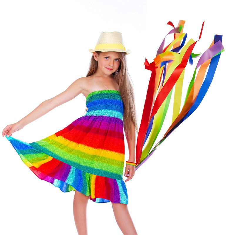 MTLEE 12 Pcs Rainbow Dance Ribbons Kids Dancing Wands Stretchy Band for Music Classroom Christmas Valentines Hand Held Rhythm Streamers Gift Dance Decorations (Dark Rainbow) - Image 4