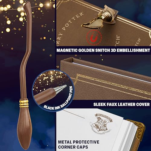 Harry Potter Journal with Broomstick Pen, Hogwarts Faux Leather Hardcover Journal, Golden Snitch A5 Notebook for Kids, Gifts for Girls, Teens, Boys (Brown Wand Pen) - Image 4