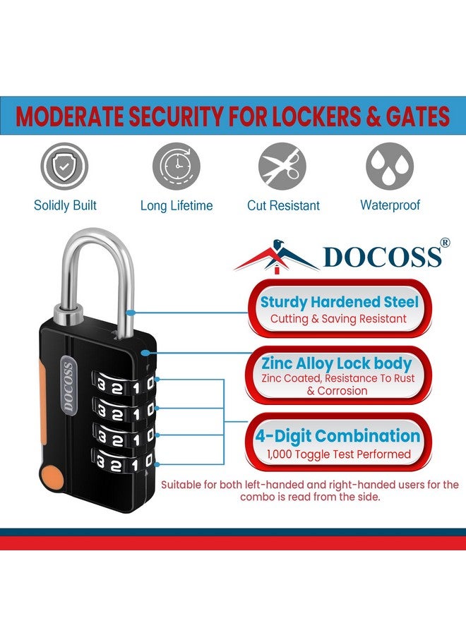 دوكوس قفل معدني مكون من 4 أرقام لحقيبة الأمتعة، عبوة من قطعتين (أسود، رمادي) - Image 2