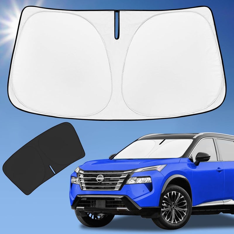 ZOIBV Sun Shade Sunshade for Nissan Rogue Windshield Cover,4-Layer Front Window Shade Custom Fit Rogue 2023-2024 (Not for Rogue Sport) Sun Visor 240T Retractable Shade Shield Blocks UV Rays - Image 1