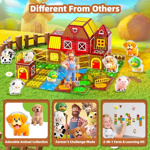 GobiDex Magnetic Tiles with Farm Animals Building Blocks STEM Sensory Toys for Indoor Outdoor and Travel Play Educational Magnet Toy Gift for Preschool Kids Ages 35 48 - Image 5