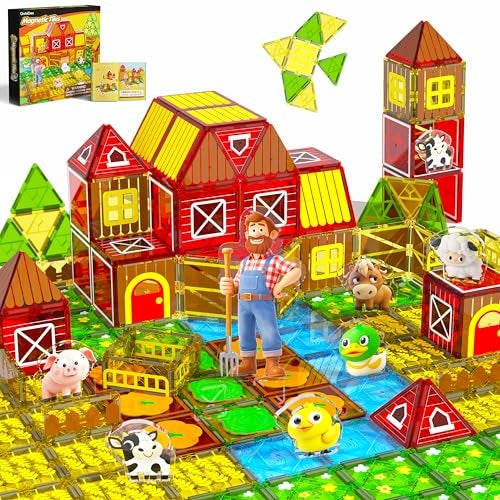 GobiDex Magnetic Tiles with Farm Animals Building Blocks STEM Sensory Toys for Indoor Outdoor and Travel Play Educational Magnet Toy Gift for Preschool Kids Ages 35 48 - Image 1