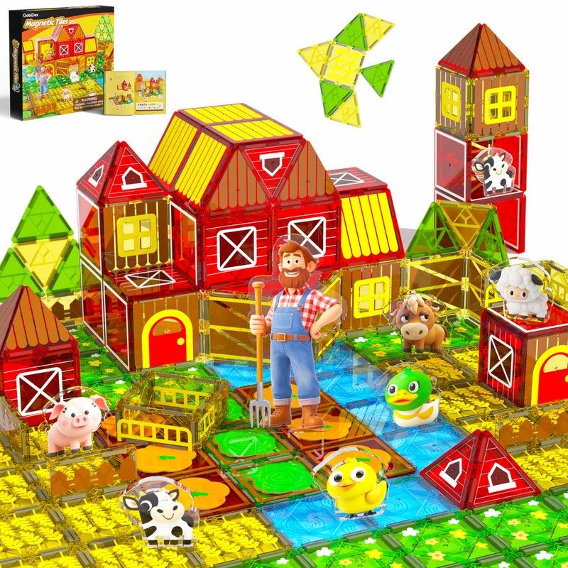GobiDex Magnetic Tiles with Farm Animals Building Blocks STEM Sensory Toys for Indoor Outdoor and Travel Play Educational Magnet Toy Gift for Preschool Kids Ages 35 48 - Image 3