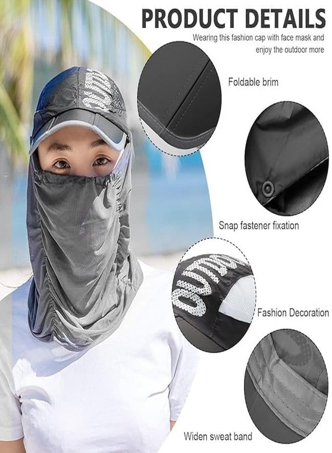 Sinbyuer Women's Grey Sun Hat with Detachable Face Cover for Cycling, Fishing, Outdoor Activities. - Image 2