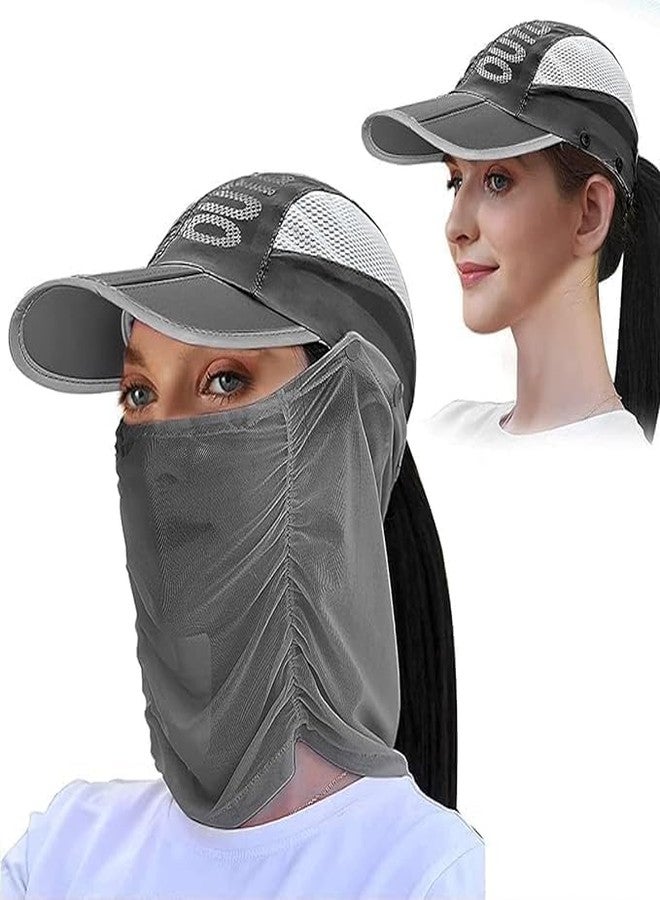 Sinbyuer Women's Grey Sun Hat with Detachable Face Cover for Cycling, Fishing, Outdoor Activities. - Image 1
