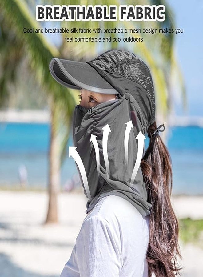 Sinbyuer Women's Grey Sun Hat with Detachable Face Cover for Cycling, Fishing, Outdoor Activities. - Image 5