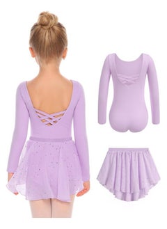 CMGTYYD Girls Ballet Leotards Toddler Long Sleeve Crisscross Back Dance Dress Outfit with Removable Shiny Skirt Combo  - Image 1