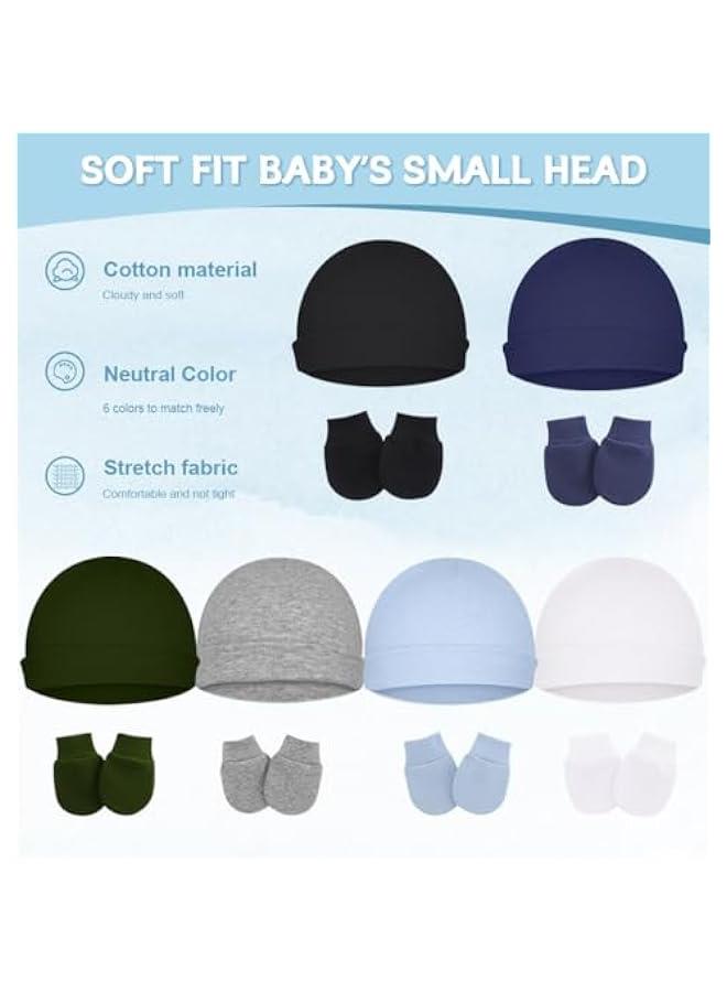 HOOKOR Cotton Baby Hats and Mittens Set Unisex, Toddler No Scratch Mittens and Beanie Cap Infant Newborn Hospital Hat - Image 2