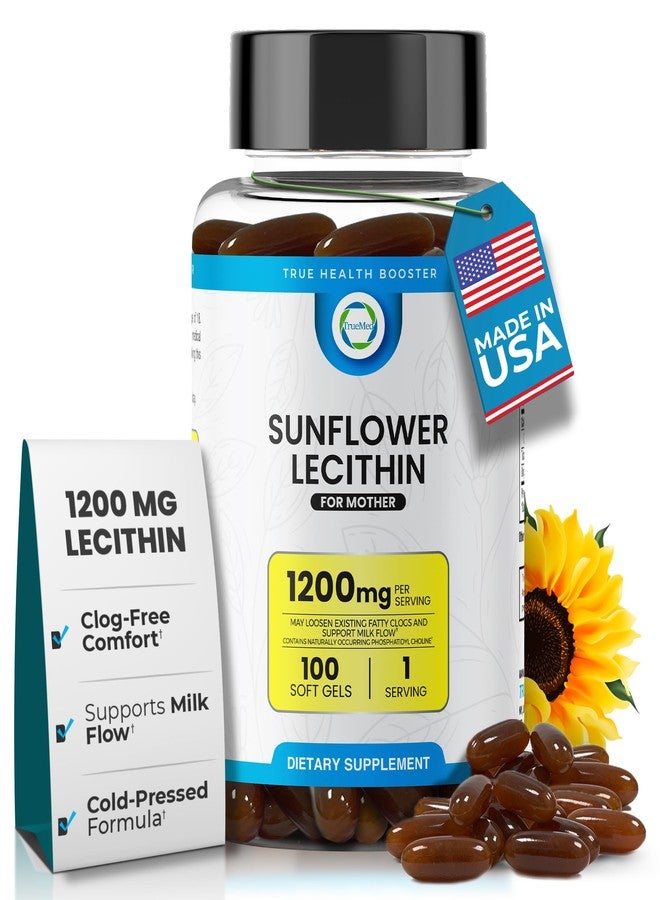 TRUEMED Organic Sunflower Lecithin 1200 mg – Sunflower Lecithin Breastfeeding Supplement for Moms – Supports Milk Flow, Clogged Duct Relief, Brain & Liver Health – Soy-Free, Non-GMO – 100 Softgels - Image 1