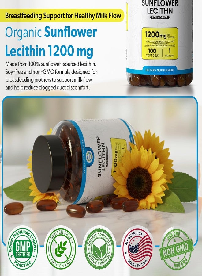 TRUEMED Organic Sunflower Lecithin 1200 mg – Sunflower Lecithin Breastfeeding Supplement for Moms – Supports Milk Flow, Clogged Duct Relief, Brain & Liver Health – Soy-Free, Non-GMO – 100 Softgels - Image 4