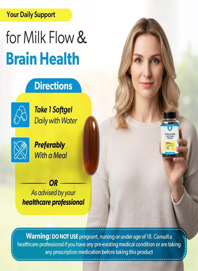 TRUEMED Organic Sunflower Lecithin 1200 mg – Sunflower Lecithin Breastfeeding Supplement for Moms – Supports Milk Flow, Clogged Duct Relief, Brain & Liver Health – Soy-Free, Non-GMO – 100 Softgels - Image 3