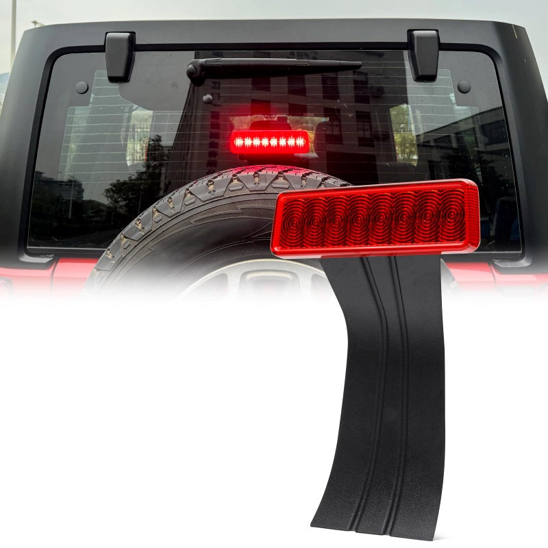AUYICH LED Third Brake Light Compatible with Wrangler JK Replacement 20072018 3rd Brake Rear Center High Mount Stop Tail Light for Wrangler JK Accessories F1 Strobe Red Lens