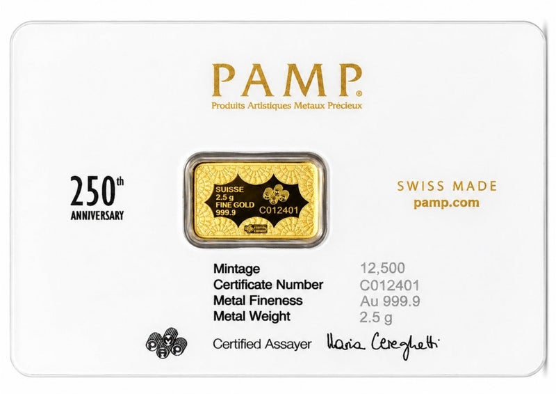 بامب سبيكة ذهب عيار 24 قيراط بوزن 2.5 جرام من "بامب سويس" (PAMP Suisse) بمناسبة الذكرى الـ 250 لتأسيس الولايات المتحدة - Image 2