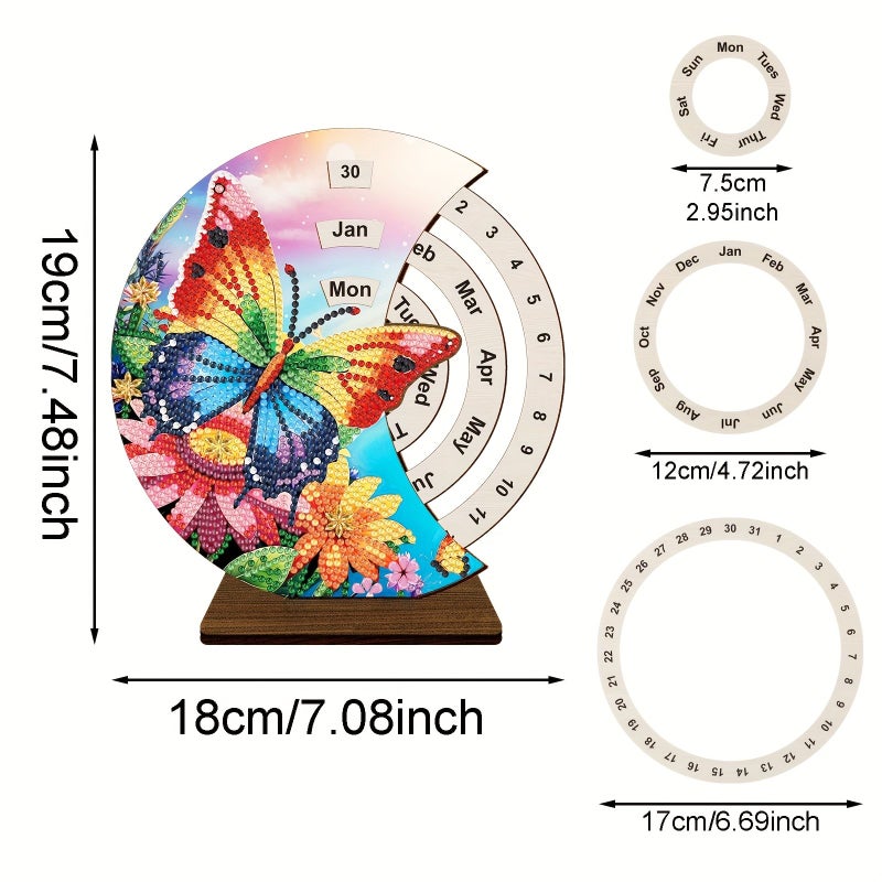 1pc Butterfly Pattern Desktop Calendar Ornament Diamond Painting Kit 19x18 Cm Unique Wooden Rotating Desk Decoration Creative Date Changer Handcrafted Gift - Image 3