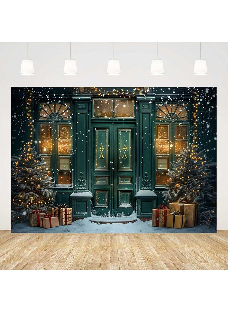 Ticuenicoa Ticuenicoa 7x5ft Christmas Photography Backdrop Green Christmas Santas Workshop Winter Snowflake Xmas Tree Background Gift Kids Adult Family Party Decoration Supplies Banner Photo Booth Props  - Image 1