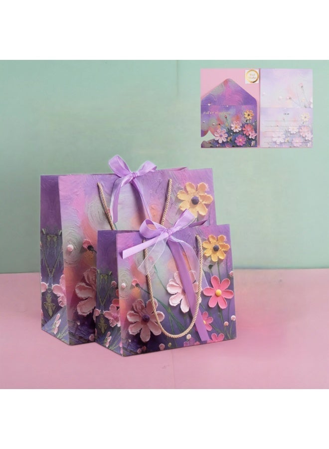 Moonstone Creations 2 Packs Color Gift Bags with Handle, Oil Painting Gift Paper Bags Medium Size &Large Size Gift Bags Birthday Craft Paper Gift Bags for Presents,Birthdays, Mother's Day,Weddings, Party（25*12*22cm+35×15×32cm） - Image 1